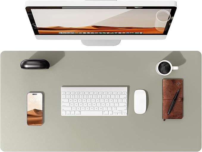 YSAGi Leather Desk Protector, Office Mat, Large Mouse Mat, Non-Slip PU Leather Blotter, Laptop Desk, Waterproof Writing Pad for Office and Home (Sage Green, 23.6" x 13.8")-DeskLoop Office