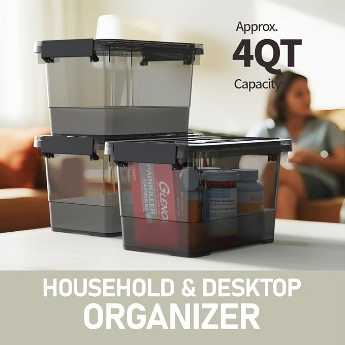 6 Pack Clear Black Plastic Storage Bins - Image 3