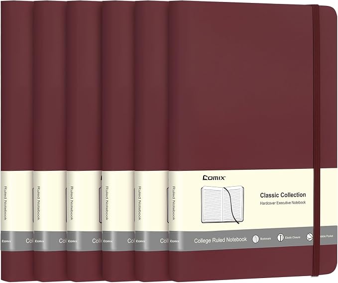Comix 6 Pack Lined Journal Notebooks, 240 Pages, 5.5 x 8.3 inch, A5 Medium by Comix