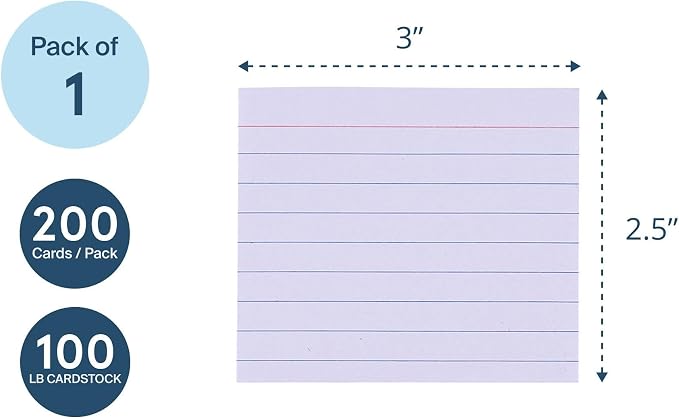Roaring Spring Mini Index Cards 3"x2.5", 100# White Single Sided Ruled Paper - Image 3
