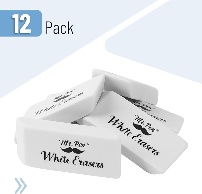 Mr. Pen- White Pencil Eraser, 12 Pack | Large Latex Free Block Erasers - Image 2