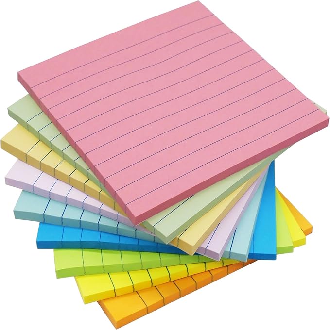 HQCME 9 Pads Lined Sticky Notes 4x4 in Post, 9 Multi Colors Super Sticking by HQCME