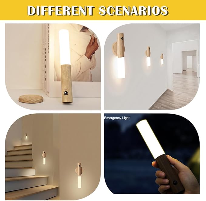 LANDGOO Wooden Motion Sensor Night Lights Magnet Body Sensor Hallway Night Lights Rechargeable Led Light Portable Stairway,Wall Sconce Battery Powered Cabinet Lights-DeskLoop Office