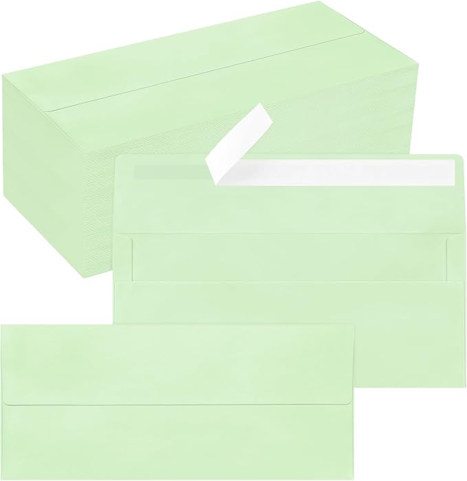 200 Pack #10 Business Envelopes, Self Seal Standard Light Green Envelopes by QIKSION
