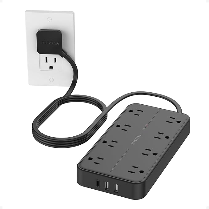 2000J Surge Protector Power Strip, TESSAN 5 FT Extension Cord with Multiple Outlets Flat Plug, 3 USB (1 USB C) and 8 AC Outlets, Wall Mount USB Charging Station for Home Office Supplies, Black-DeskLoop Office