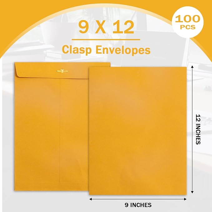 Clasp Envelopes 9x12, 100 GSM Paper, 100 Pack Goefun Brown Kraft Manilla - Image 3