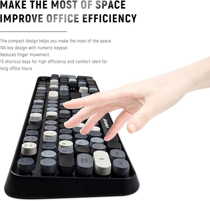 FOPETT Wireless Keyboard and Mouse Combo, 104 Keys Full-Sized 2.4 GHz Round Keycap Colorful Keyboards, USB Receiver Plug and Play, for Windows, Mac, PC, Laptop, Desktop (Grey)-DeskLoop Office