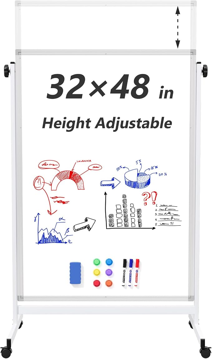 Large Rolling Whiteboard on Wheels, Portable Standing Magnetic Dry Erase Board by Neatsure