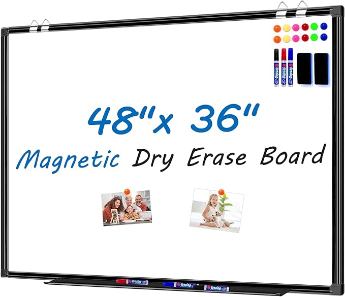 H-Qprobd White Board Dry Erase 4' X 3', Magnetic Dry Erase Board for Wall 48" X 36" Aluminum Frame, Hanging Whiteboard for Home, School, Office, Kitchen-DeskLoop Office