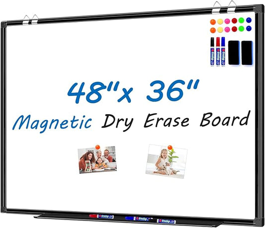 H-Qprobd White Board Dry Erase 4' X 3', Magnetic Dry Erase Board for Wall 48" X 36" Aluminum Frame, Hanging Whiteboard for Home, School, Office, Kitchen-DeskLoop Office