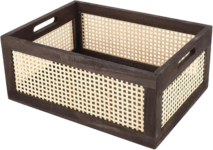 Desktop Storage Basket, Sundry Office Drawer Storage Box, Wood Frame Storage by HODAKJUE