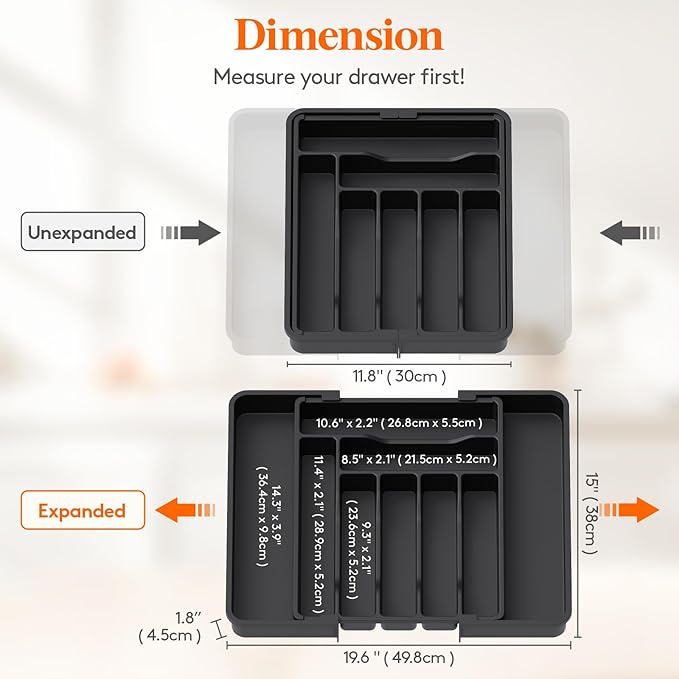 Lifewit Utensil Organizer for Kitchen Drawer, Expandable Cooking Silverware Tray - Image 3