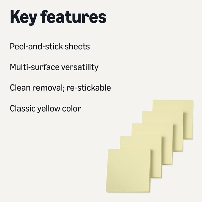 Amazon Basics Square Sticky Notes, Self-Stick Pads, 3 x 3 inches, 100 Sheets - Image 2