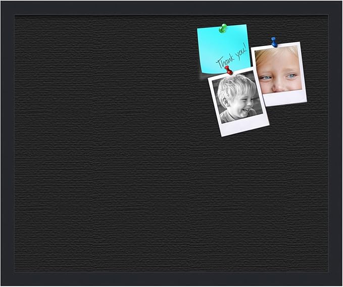 PinPix 22x18 Inch Cork Bulletin Board. This Decorative Framed Pin Board Comes with Solid Black Design and a Satin Black Frame. Ideal for Home Office Decor or Message Board (PinPix-622)-DeskLoop Office