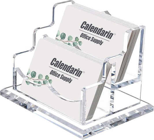 Acrylic Business Card Holder for Desk, Clear Business Name Card Display Card Organizer, Morden Desk Accessory Supply for Office, Horizontal, 2-Slot-DeskLoop Office