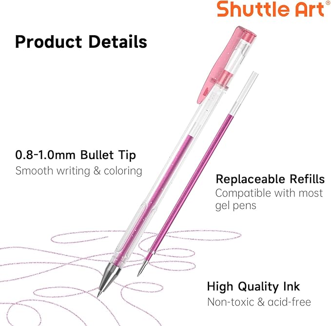Gel Pen Refills, Shuttle Art 120 Colors (No Duplicates) Gel Pen Refills, 7 Color Types for Kids Adults Coloring Books Drawing Doodling Crafts Scrapbooking Journaling-DeskLoop Office