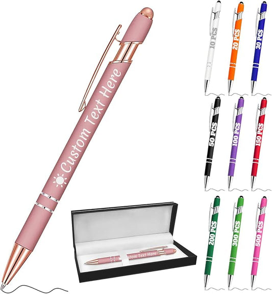 Personalized Pens with Name Custom Engraving Ballpoint Pens with Stylus Tip Customized Smooth Writing Pens Personalized Gifts for Anniversary Birthday or Graduation(Gold Rose,Black Ink)