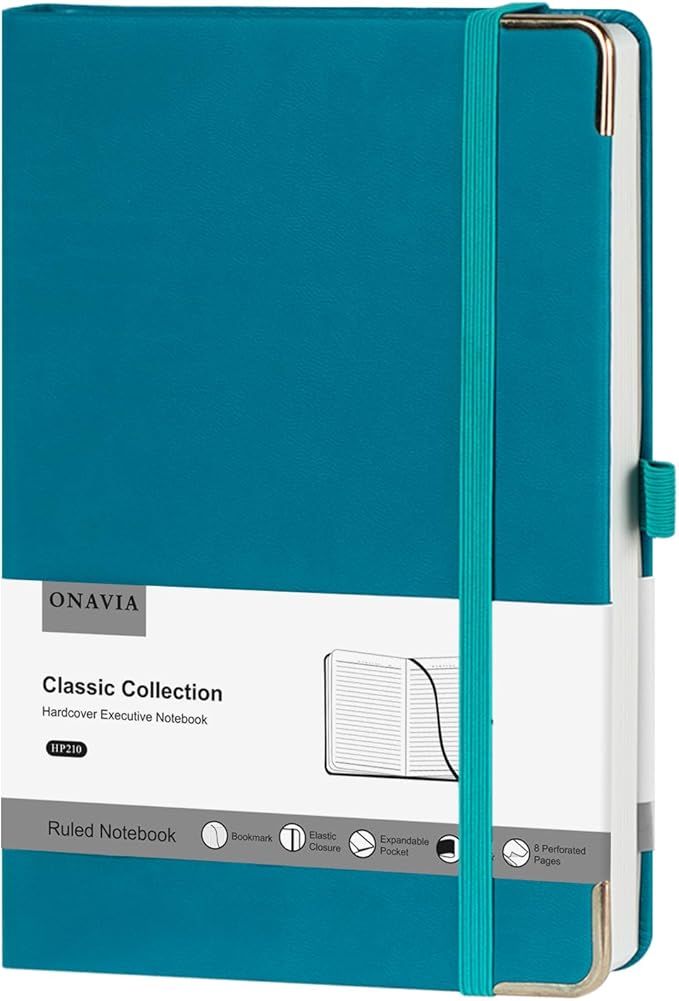 A5 Lined Journal Notebook - 100 GSM Thick Paper, Hardcover Journaling Notebook for Writing, Work, Travel, College Ruled Journal for Women Men, PU Leather Note Book, 5.5”x8.3”- Pacific Green-DeskLoop Office