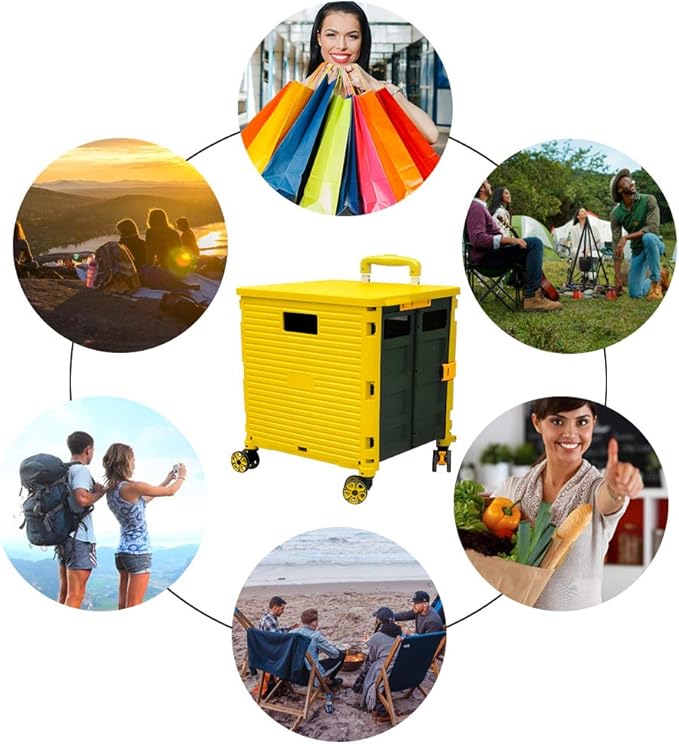 FELICON SELORSS Foldable Utility Cart Folding Portable Rolling Crate-Yellow | - Image 5