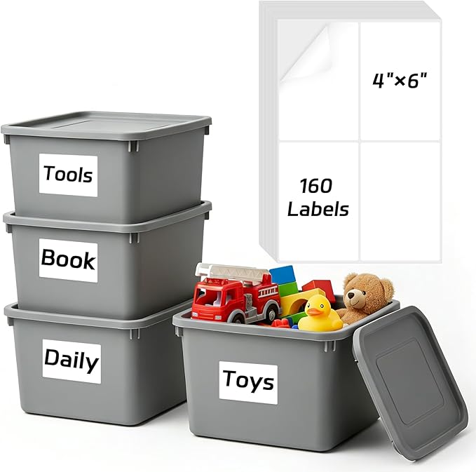 160 Pcs Labels for Storage Bins, 4x6 Inch Large Removable Label Easy Peel Off by WSICSE