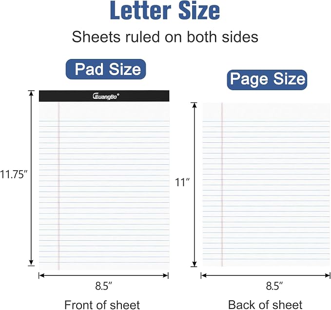 12 Pack White Legal Pads 8.5 x 11 Wide Ruled Note Pad 50 Sheets Notepads Micro - Image 3