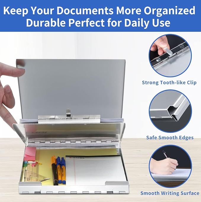 Aluminum Clipboard with Storage, Form Holder Steel Stainless Binder with Metal - Image 2