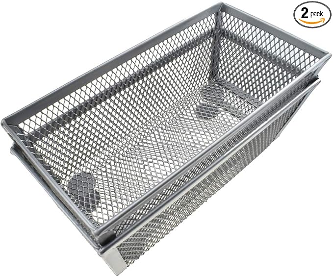 HAHIYO Stackable Mesh Tray Cup 6 x 3 x 2 inches Sturdy Container for Desk Drawer Organizer Collection for Home Office School kitchen Soft Foam Feet No Sharp Edges 2 Pack Silver-DeskLoop Office
