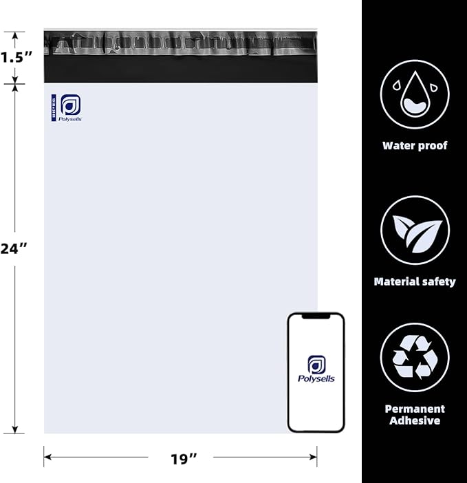 POLYSELLS 300 19x24 Inch White Pack Large Poly Mailers Shipping Envelopes - Image 2