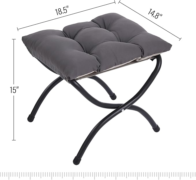 LITA Folding Upholstered Footrest Stool, Modern Small Portable Accent Ottoman with Detachable Thick Cotton Cushion Padded Sofa Stool with Metal Frame for Lazy Chair, Living Room & Bedroom, Dark Grey-DeskLoop Office