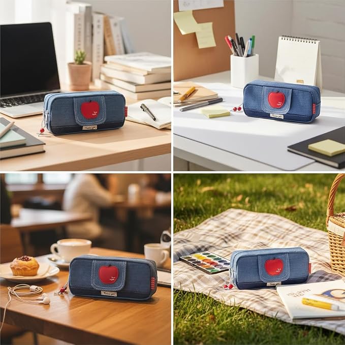 Haumei Canvas Pencil Case Large Capacity, Big Denim Pen Pouch - Image 6