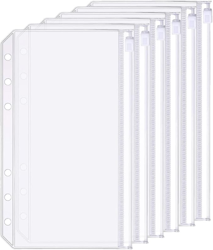 6 Pack A6 6 Holes Binder Zip Pockets Plastic Binder Zipper Folders Waterproof 6 by Zelten
