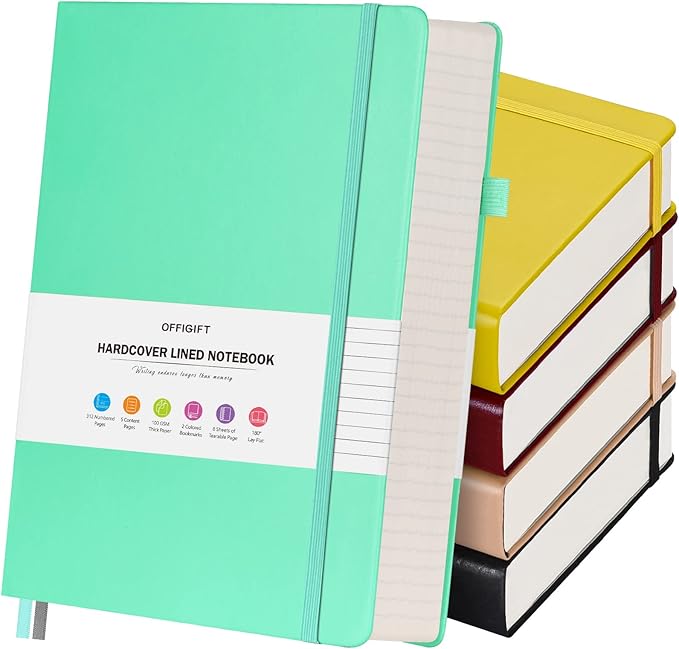 5 Pack College Ruled Notebook, 312 Numbered Pages Thick Notebooks Bulk, 100gsm No Bleed Paper Hardcover Leather Journal, Lined Journal Notebook Set for Women Men School Office, A5, Multicolor-DeskLoop Office