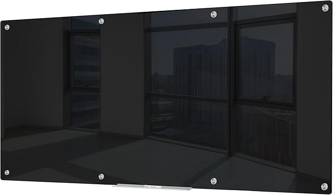 J&J worldwide Glass Whiteboard 8' x 4', Magnetic Black Glass Dry Erase Board, Black White Board Frameless, Includes Markers, Magnets, Marker Tray, Eraser for Wall, Office, Home, School-DeskLoop Office