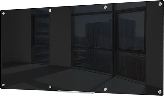 J&J worldwide Glass Whiteboard 8' x 4', Magnetic Black Glass Dry Erase Board, Black White Board Frameless, Includes Markers, Magnets, Marker Tray, Eraser for Wall, Office, Home, School-DeskLoop Office