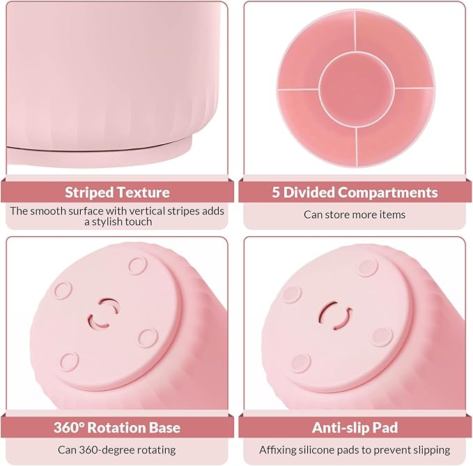 SKYDUE Makeup Organizer, Rotating Pencil Pen Holder for Desk, Dual-Purpose Desk Organizer for Cosmetics & Pens, Makeup Brush Holder with 5 Slots, Pencil Cup for Office, Home-DeskLoop Office