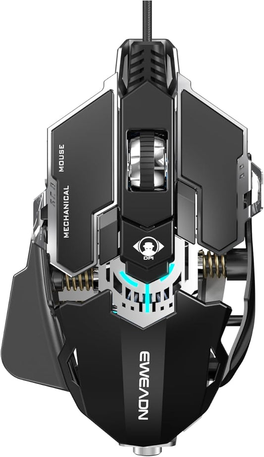EWEADN G5 Wired Gaming Mouse, Ergonomic RGB Computer Mouse, 12800 Adjustable DPI, 9 Programmable Macro Buttons with Rapid Fire Key Compatible for PC/Laptop/Windows-Black&White-DeskLoop Office
