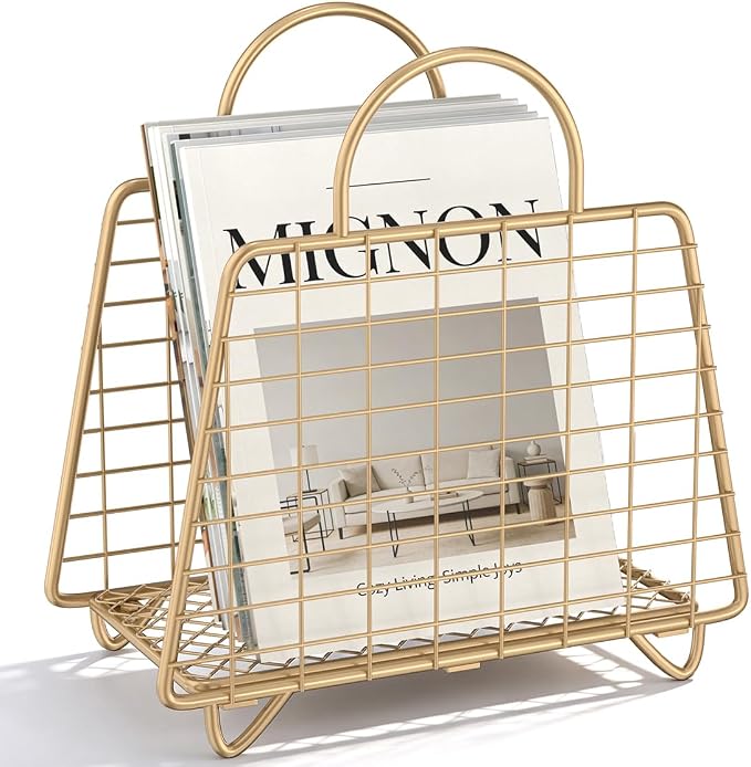Gold Magazine Holder, Modern Magazine Rack Floor, Metal Wire Magazine Basket by QILICHZ