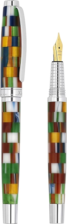 Xezo Urbanite II Fountain Pen, Medium Nib. Jazzy Multicolor Color with Chrome Plating. Handcrafted, Limited Edition, Serialized-DeskLoop Office