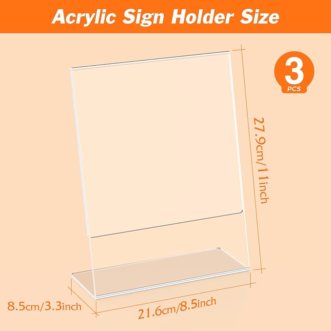 3 Pack Acrylic Sign Holder 8.5x11 Inches, L-Shape Vertical Menu Holder Stand - Image 2