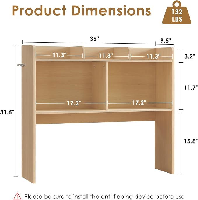 Nromant Desktop Bookshelf, Wooden Desk Storage Hutch - Image 3