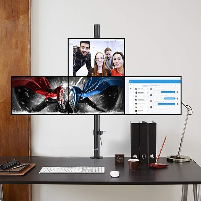 Suptek Quad LED LCD Monitor Stand up Desk Mount Extra Tall 31.5 inch Pole Heavy Duty Fully Adjustable Stand for 4 (3+1) / Four Screens up to 27 inch (MD6864)-DeskLoop Office
