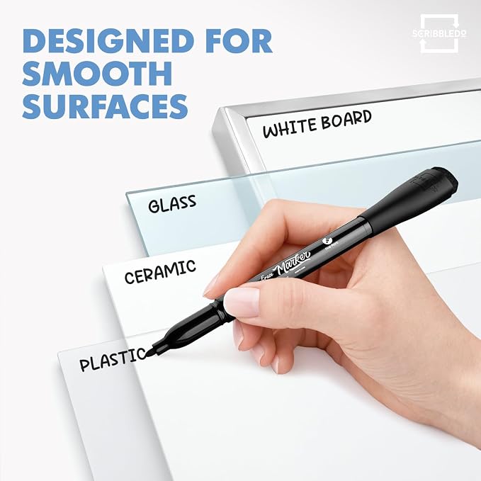 Scribbledo 4 Pack Fine Tip Dry Erase Markers Black Low-Odor Whiteboard Markers - Image 6