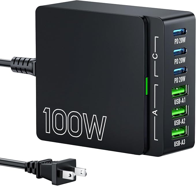 USB C Charger Block Charging Station: 100W 6 Port GaN Fast Charging Brick Hub - Image 8