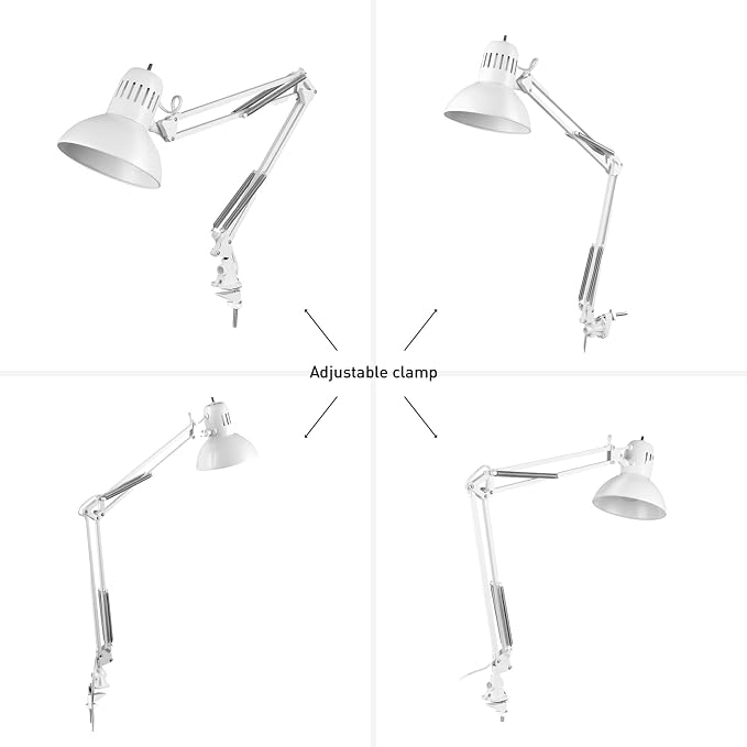 Globe Electric 52847 31.5 Inch Swing Arm Clamp-On White Desk Lamp - Image 7