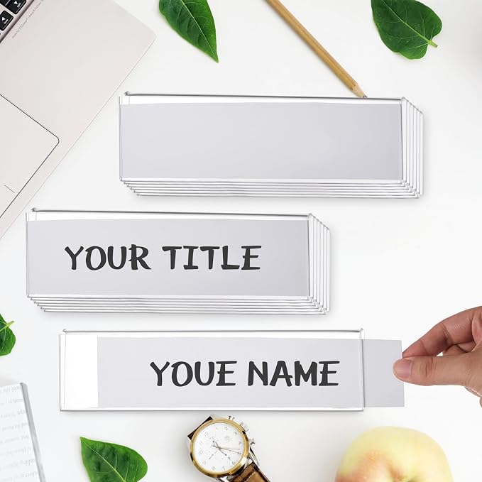 Wonderjune 10 Pack Plastic Cubicle Name Plate Holder 8.5" Wide x 2" High Glass - Image 7