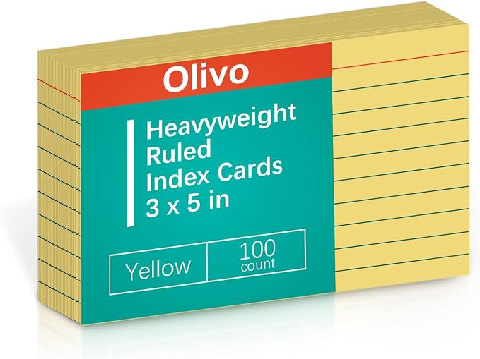 Yellow Lined Index Cards 3x5 Ruled Note Cards 100 Count, 180 gsm Heavy Weight by Unknown
