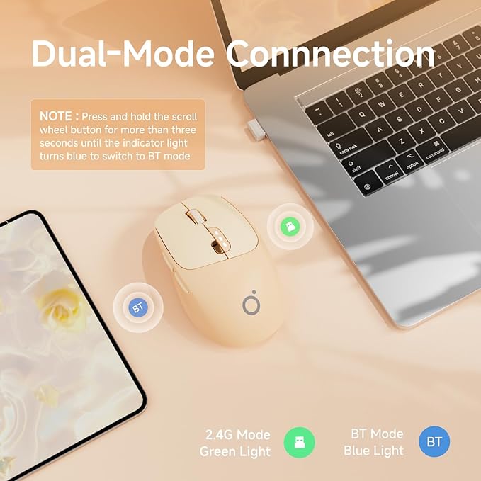 EWEADN Q5 Wireless Mouse, Bluetooth & 2.4G Quiet Computer Mouses with 1600 DPI, Battery Level Display, Ergonomic Office Mouse,6 Button Portable Cute Cordless Mice for Laptop/PC/Mac- Pink-DeskLoop Office