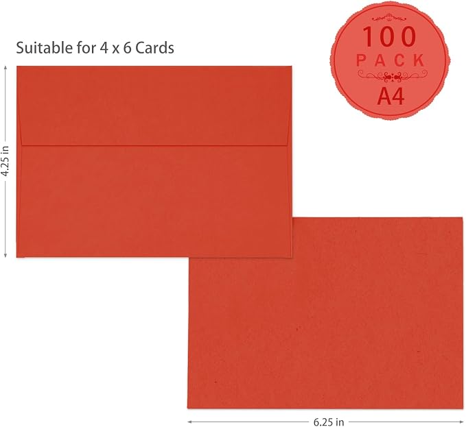 Red A4 Envelopes Self Seal 100 Pack, 120 GSM Printable Goefun 4.25 x 6.25 - Image 3