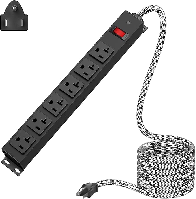 Heavy Duty Power Strip 20 amp Surge Protector,Wall mountable Power Strip,12 Gauge Extension Cord 5-15P Adapter High Amp 6-20R T-Slot Industrial Outlet,for Garage,Workshop & Industrial-DeskLoop Office