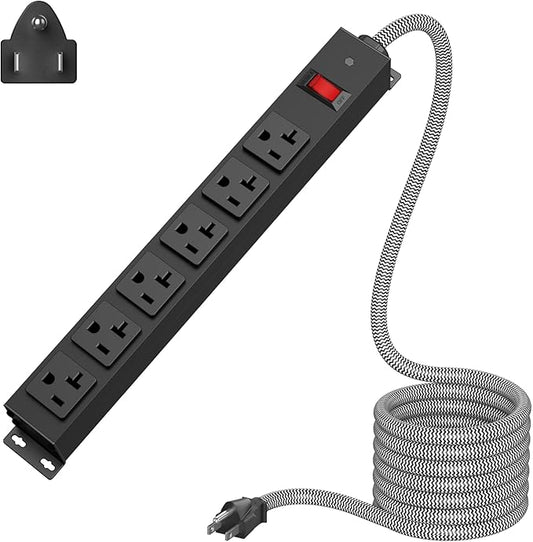 Heavy Duty Power Strip 20 amp Surge Protector,Wall mountable Power Strip,12 Gauge Extension Cord 5-15P Adapter High Amp 6-20R T-Slot Industrial Outlet,for Garage,Workshop & Industrial-DeskLoop Office